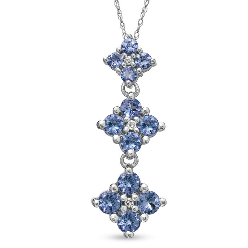 Main Image 1 of Tanzanite and Diamond Accent Flower Drop Pendant in 10K White Gold
