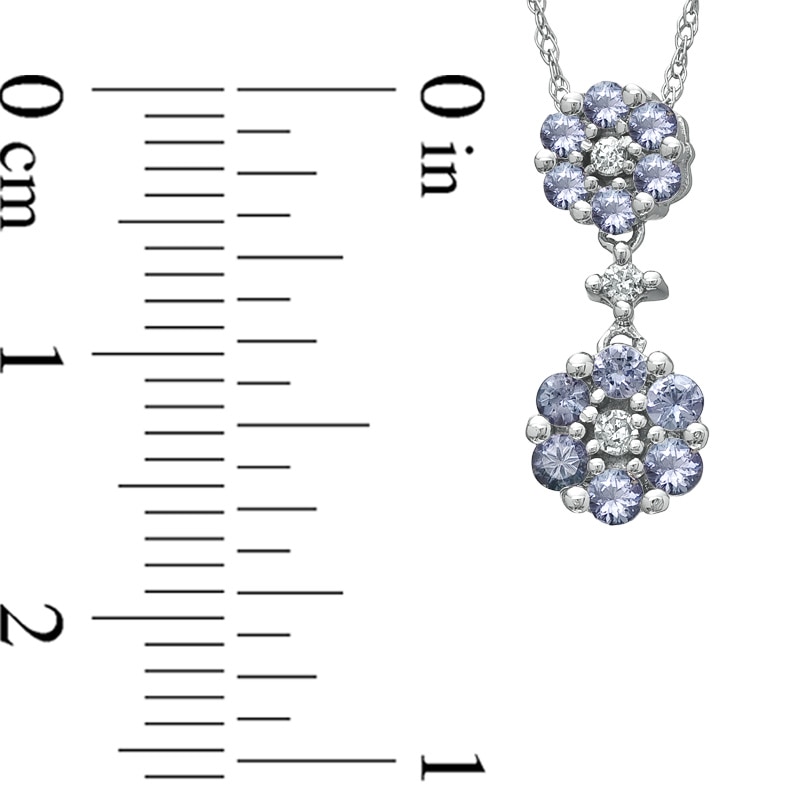 Main Image 2 of Tanzanite and Diamond Accent Double Flower Drop Pendant in 10K White Gold