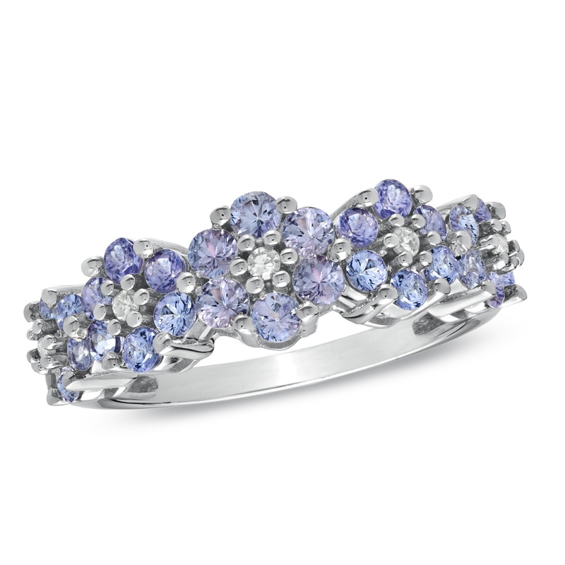 Main Image 1 of Tanzanite and Diamond Accent Flower Ring in 10K White Gold