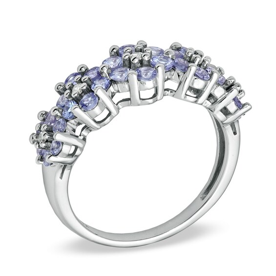 Tanzanite and Diamond Accent Flower Ring in 10K White Gold