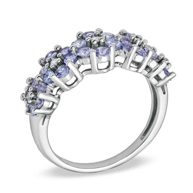 Tanzanite and Diamond Accent Flower Ring in 10K White Gold
