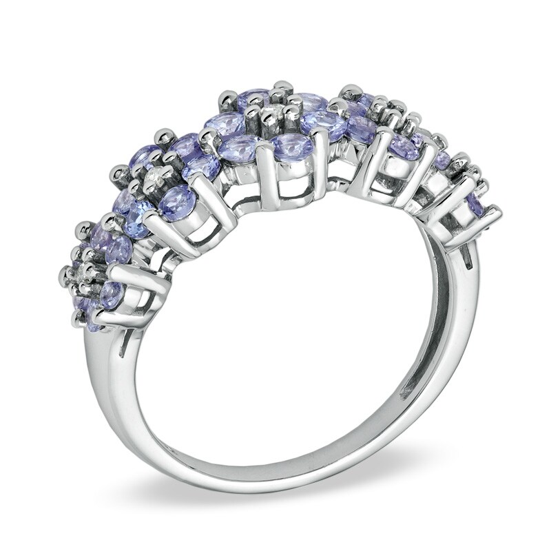 Main Image 2 of Tanzanite and Diamond Accent Flower Ring in 10K White Gold