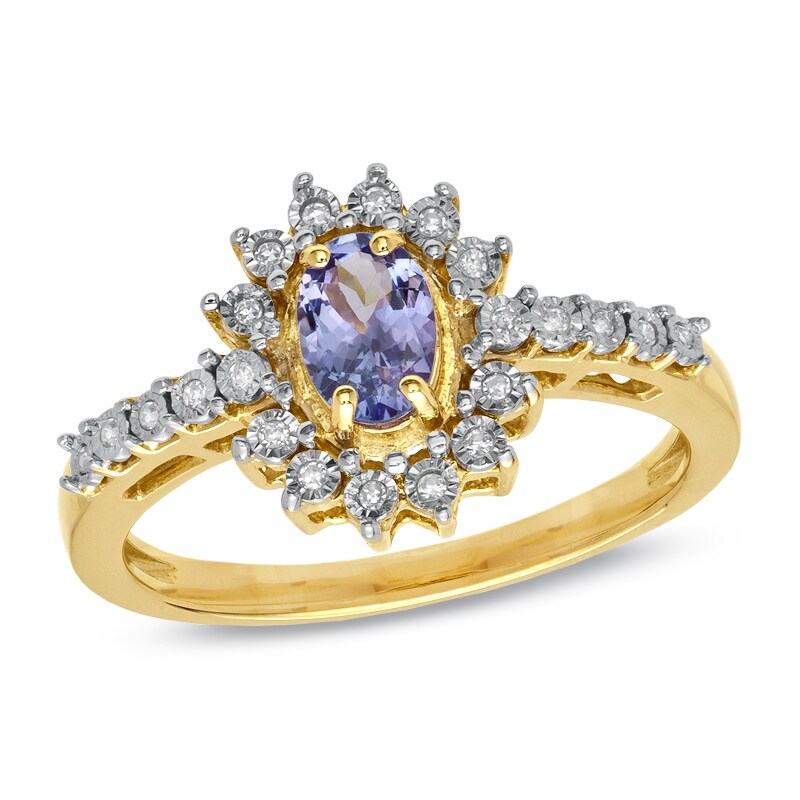 Main Image 1 of Oval Tanzanite and Diamond Accent Ring in 10K Gold