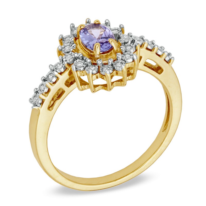 Main Image 2 of Oval Tanzanite and Diamond Accent Ring in 10K Gold