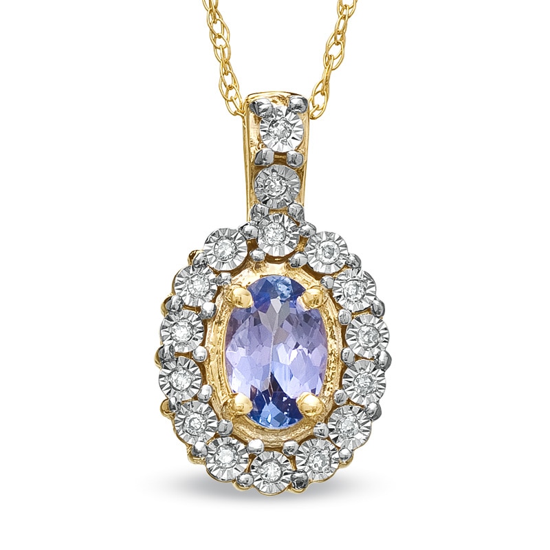 Main Image 1 of Oval Tanzanite and Diamond Accent Frame Pendant in 10K Gold