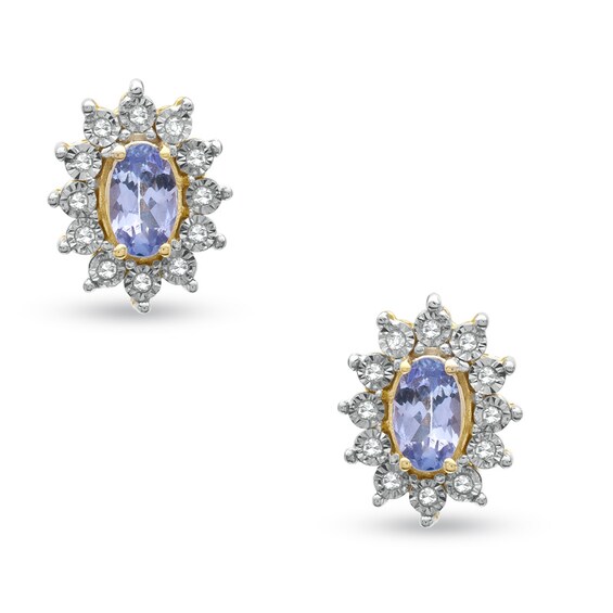 Oval Tanzanite and Diamond Accent Frame Stud Earrings in 10K Gold