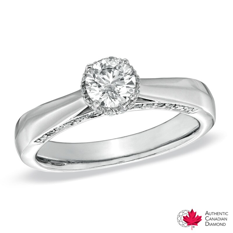 Main Image 1 of 3/4 CT. T.W. Certified Canadian Diamond Solitaire Frame Engagement Ring in 14K White Gold (I/I1)