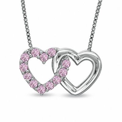 Lab Created Pink Sapphire Double Heart Pendant in Sterling Silver