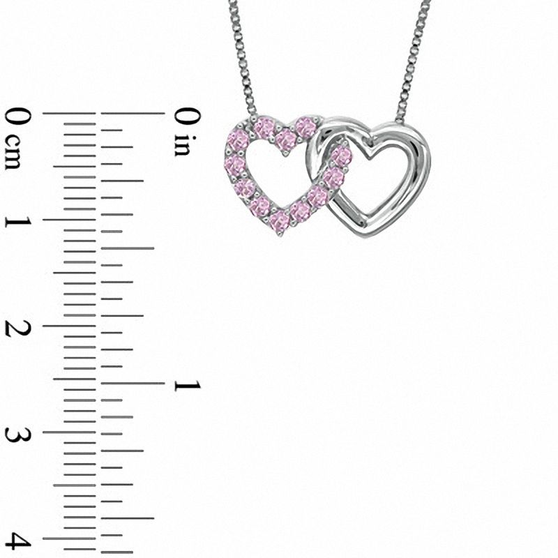Main Image 2 of Lab-Created Pink Sapphire Double Heart Pendant in Sterling Silver