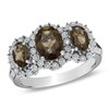 Thumbnail Image 0 of Oval Smoky Quartz and Diamond Accent Three Stone Ring in 10K White Gold
