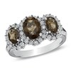 Thumbnail Image 1 of Oval Smoky Quartz and Diamond Accent Three Stone Ring in 10K White Gold