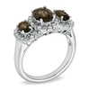 Thumbnail Image 1 of Oval Smoky Quartz and Diamond Accent Three Stone Ring in 10K White Gold