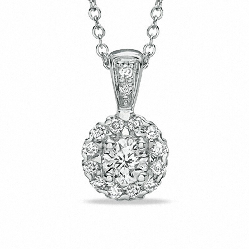 Main Image 1 of Celebration Lux® 1/2 CT. T.W. Certified Diamond Frame Pendant in 14K White Gold (I/SI2)