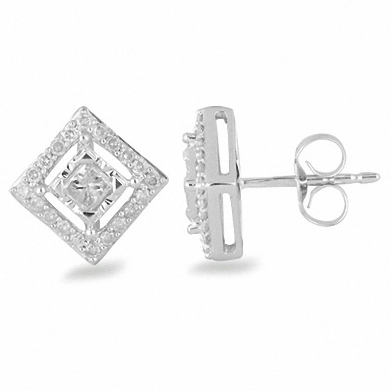 Main Image 1 of 1 CT. T.W. Princess-Cut Diamond Frame Stud Earrings in 10K White Gold