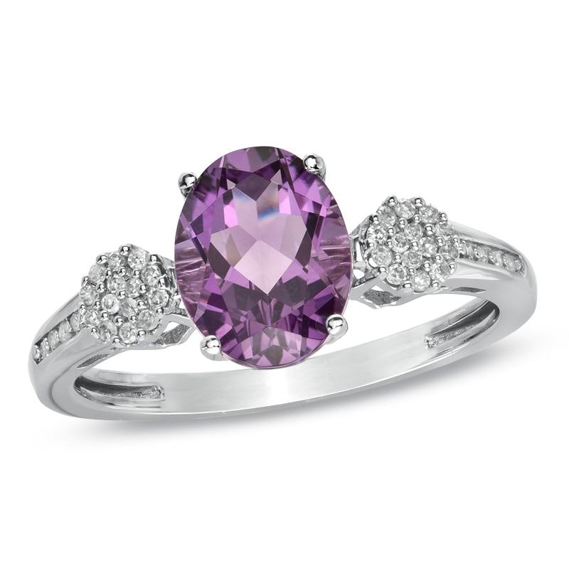 Main Image 1 of Oval Amethyst and 1/10 CT. T.W. Diamond Ring in 10K White Gold