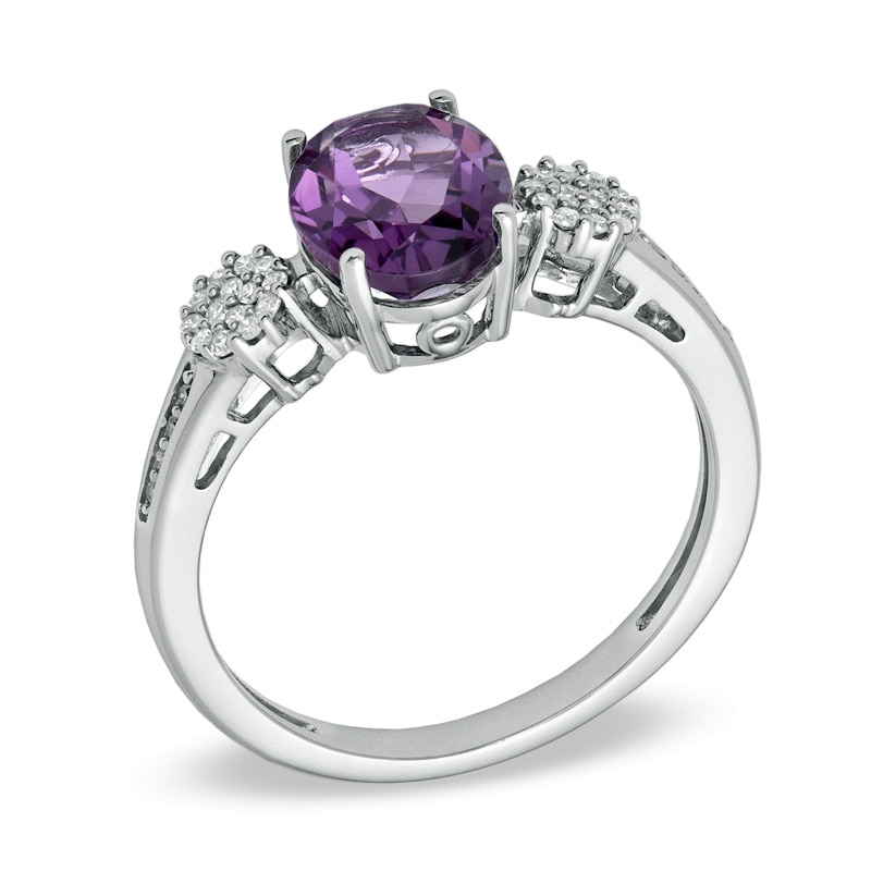 Main Image 2 of Oval Amethyst and 1/10 CT. T.W. Diamond Ring in 10K White Gold