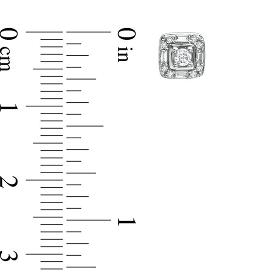 1/4 CT. T.w. Baguette and Round Diamond Frame Stud Earrings in 10K White Gold