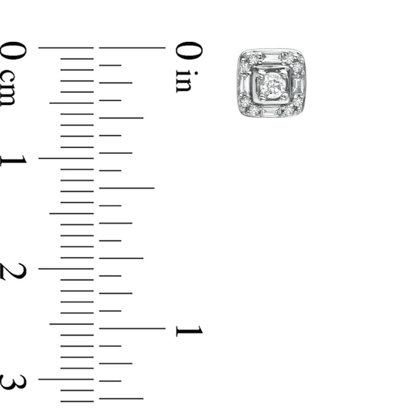 Main Image 2 of 1/4 CT. T.W. Baguette and Round Diamond Frame Stud Earrings in 10K White Gold