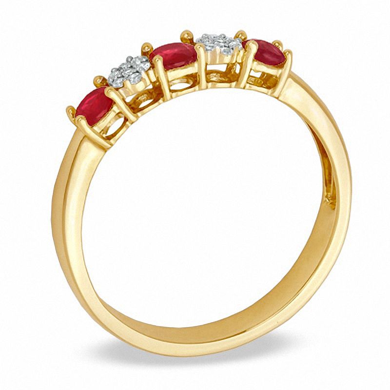 Main Image 2 of Ruby and Diamond Accent Three Stone Ring in 10K Gold