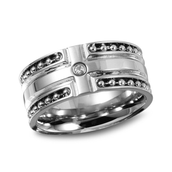 Men's 10.0mm Diamond Accent Cross Band in Stainless Steel Zales