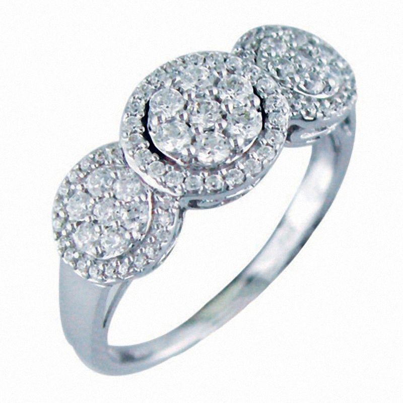 Main Image 2 of 3/4 CT. T.W. Enhanced Black and White Diamond Three Stone Cluster Ring in 10K White Gold