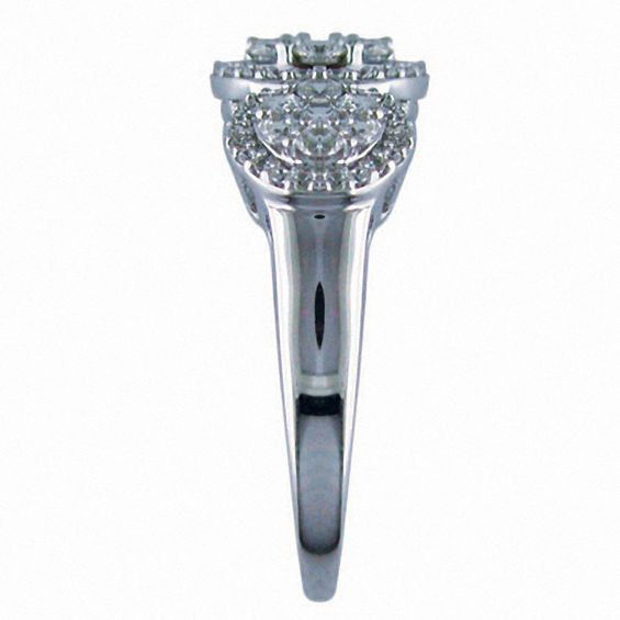 3/4 CT. T.w. Enhanced Black and White Diamond Three Stone Cluster Ring in 10K White Gold