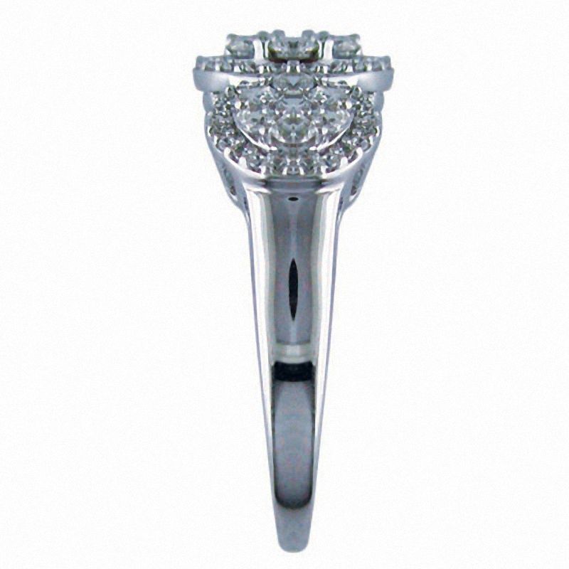 Main Image 3 of 3/4 CT. T.W. Enhanced Black and White Diamond Three Stone Cluster Ring in 10K White Gold