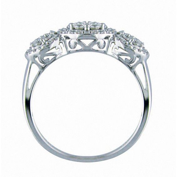 3/4 CT. T.w. Enhanced Black and White Diamond Three Stone Cluster Ring in 10K White Gold