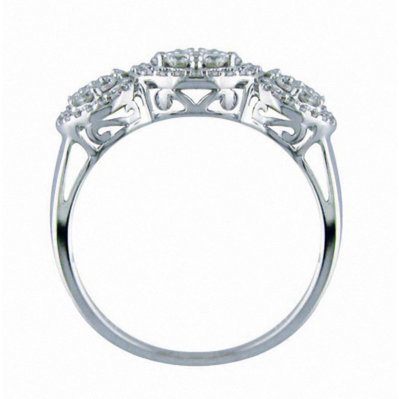 Main Image 4 of 3/4 CT. T.W. Enhanced Black and White Diamond Three Stone Cluster Ring in 10K White Gold