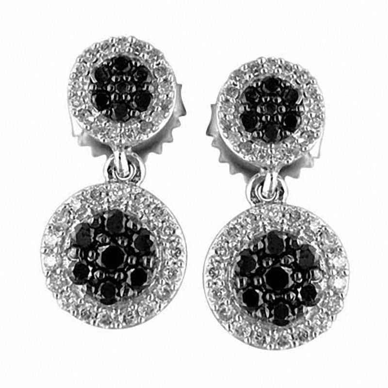 Main Image 1 of 3/4 CT. T.W. Enhanced Black and White Diamond Drop Earrings in 10K White Gold