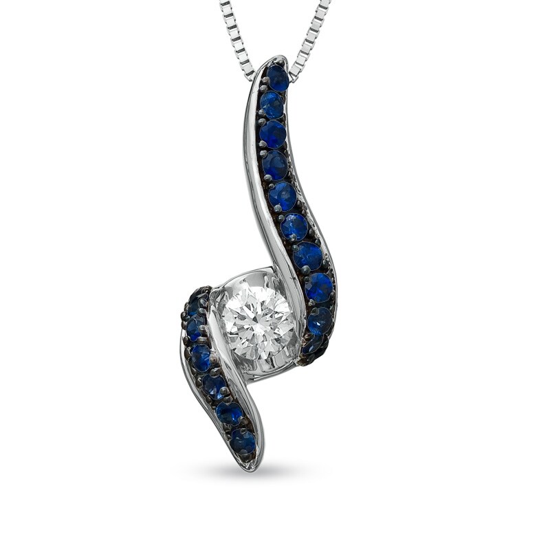 Main Image 1 of Sirena™ Jeans 1/5 CT. Diamond and Blue Sapphire Pendant in 14K White Gold