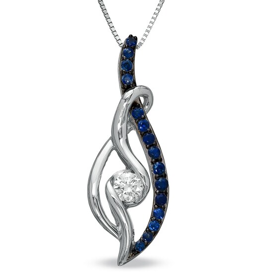 Sirenaâ¢ Jeans 1/5 CT. Diamond and Blue Sapphire Loop Pendant in 14K White Gold