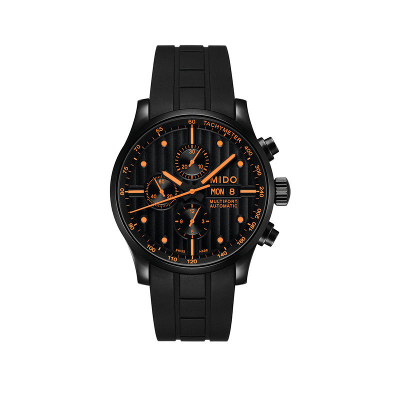 Men's MIDO® Multifort Automatic Chronograph Strap Watch with Black Dial (Model: M005.614.37.051.01)