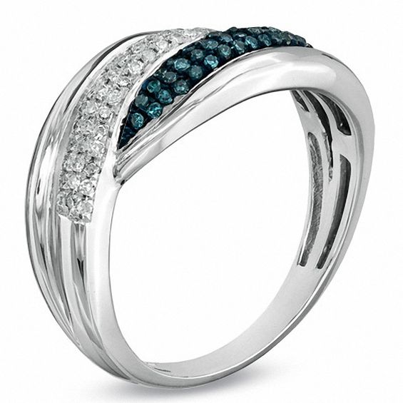 1/4 CT. T.w. Enhanced Blue and White Diamond Swirl Ring in 10K White Gold
