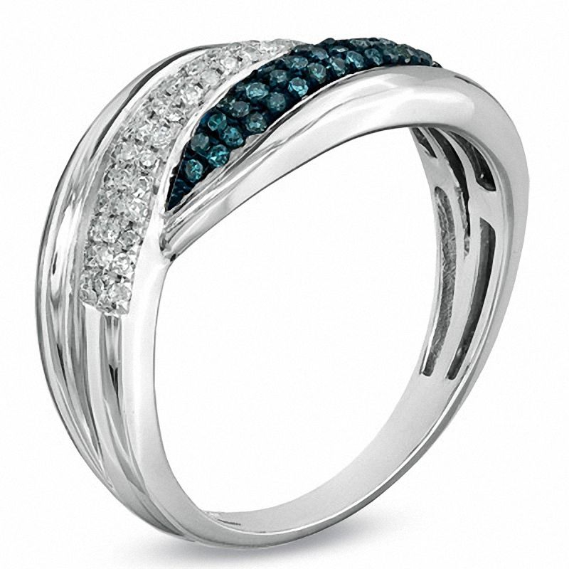 1/4 CT. T.W. Enhanced Blue and White Diamond Swirl Ring in 10K White Gold