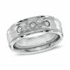 Thumbnail Image 1 of 8.0mm 1/6 CT. T.W. Diamond Cobalt Three Stone Hammered Ring - Size 10