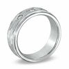 Thumbnail Image 2 of 8.0mm 1/6 CT. T.W. Diamond Cobalt Three Stone Hammered Ring - Size 10