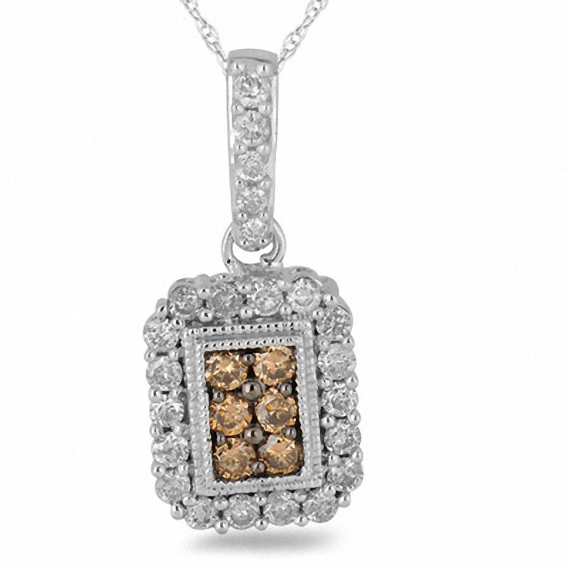 Main Image 1 of 5/8 CT. T.W. Champagne and White Diamond Frame Pendant in 10K White Gold