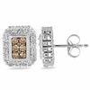 Thumbnail Image 0 of 3/4 CT. T.W. Champagne and White Diamond Square Frame Earrings in 10K White Gold