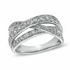 Thumbnail Image 1 of Lab-Created White Sapphire Split Shank Crossover Ring in Sterling Silver