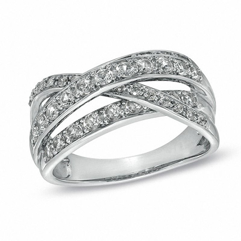 Main Image 1 of Lab-Created White Sapphire Split Shank Crossover Ring in Sterling Silver