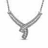 Thumbnail Image 1 of Lab-Created White Sapphire and Diamond Accent Wrap Necklace in Sterling Silver - 16"
