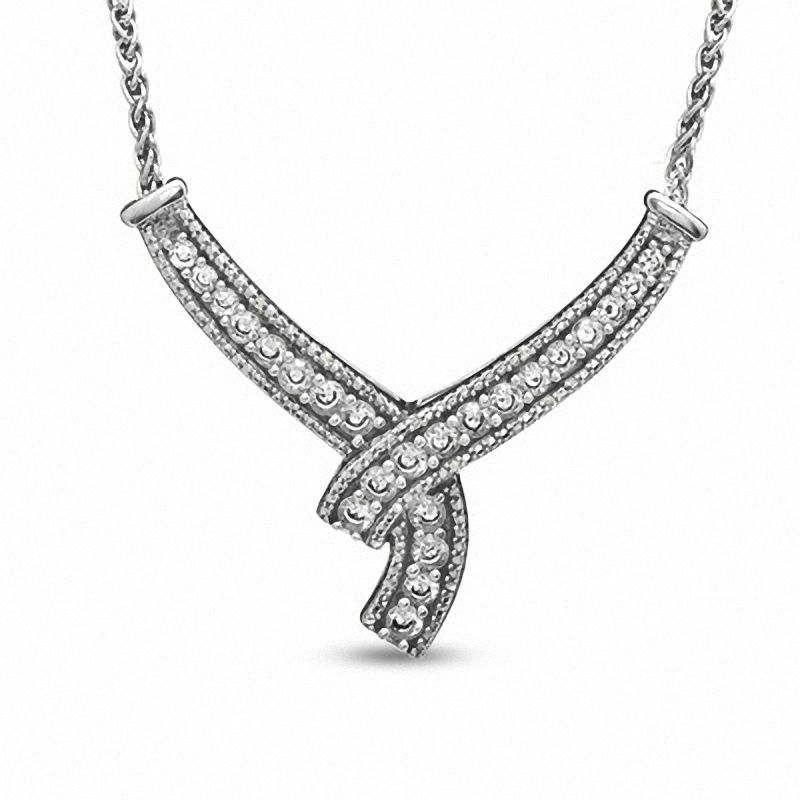 Main Image 1 of Lab-Created White Sapphire and Diamond Accent Wrap Necklace in Sterling Silver - 16"
