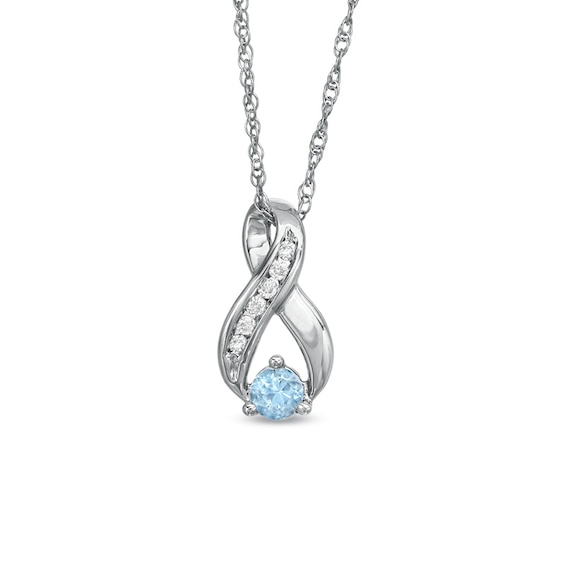 4.0mm Aquamarine and 1/10 CT. T.w. Diamond Infinity Loop Pendant in Sterling Silver