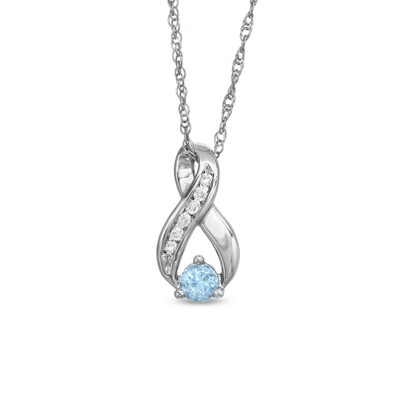 4.0mm Aquamarine and 1/10 CT. T.W. Diamond Infinity Loop Pendant in Sterling Silver