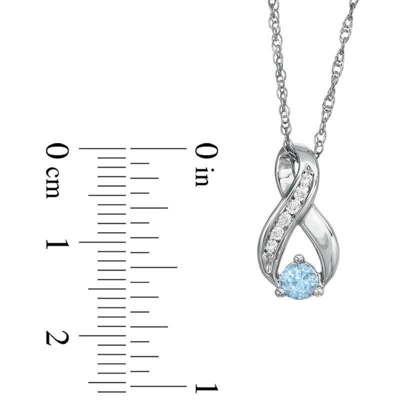 4.0mm Aquamarine and 1/10 CT. T.W. Diamond Infinity Loop Pendant in Sterling Silver