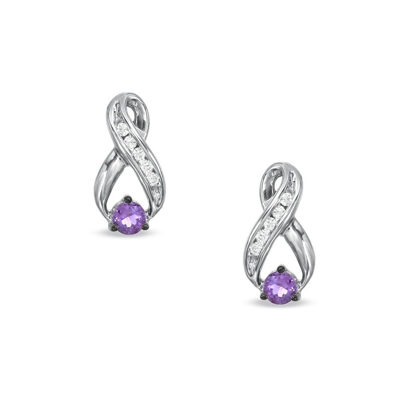 Amethyst and 1/10 CT. T.W. Diamond Infinity Loop Earrings in Sterling Silver