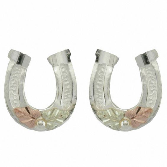 Black Hills Gold Horseshoe Stud Earrings in Sterling Silver