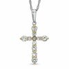 Thumbnail Image 0 of Lab-Created White Sapphire and Diamond Accent Cross Pendant in Sterling Silver and 14K Gold Plate