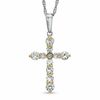 Thumbnail Image 1 of Lab-Created White Sapphire and Diamond Accent Cross Pendant in Sterling Silver and 14K Gold Plate